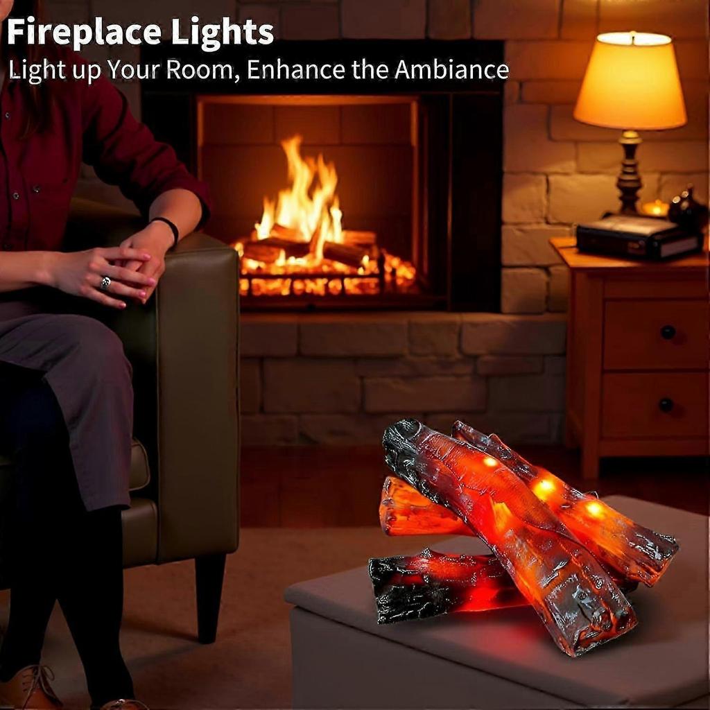 Electric Fireplace Logs with Realistic LED Flames, Flameless Plugin Heater for Home Christmas Decor 22cm