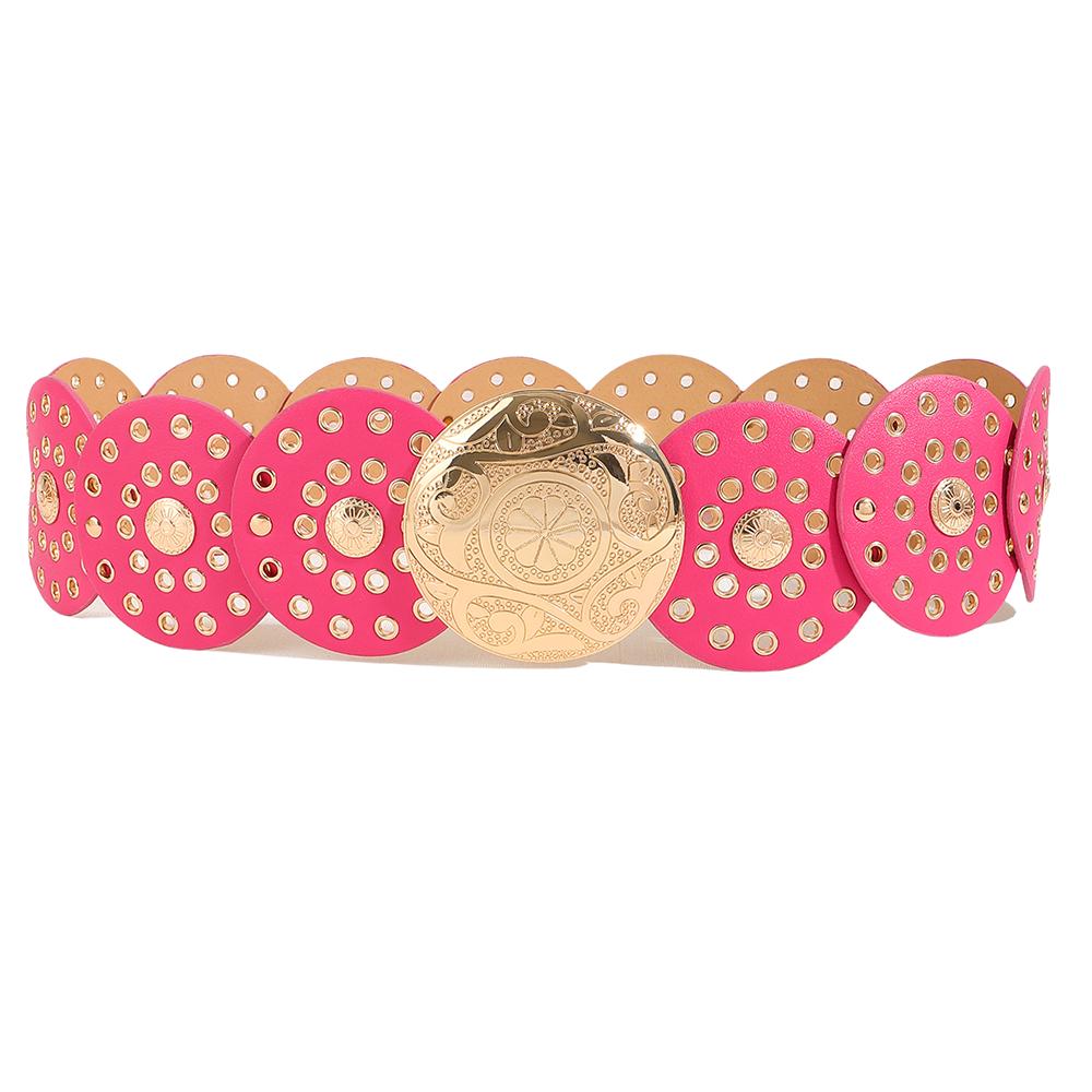 Vintage Cowgirl Buckle Belt Colorful Round PU Hollow Belt Cowboy Waistband  Waist Accessories