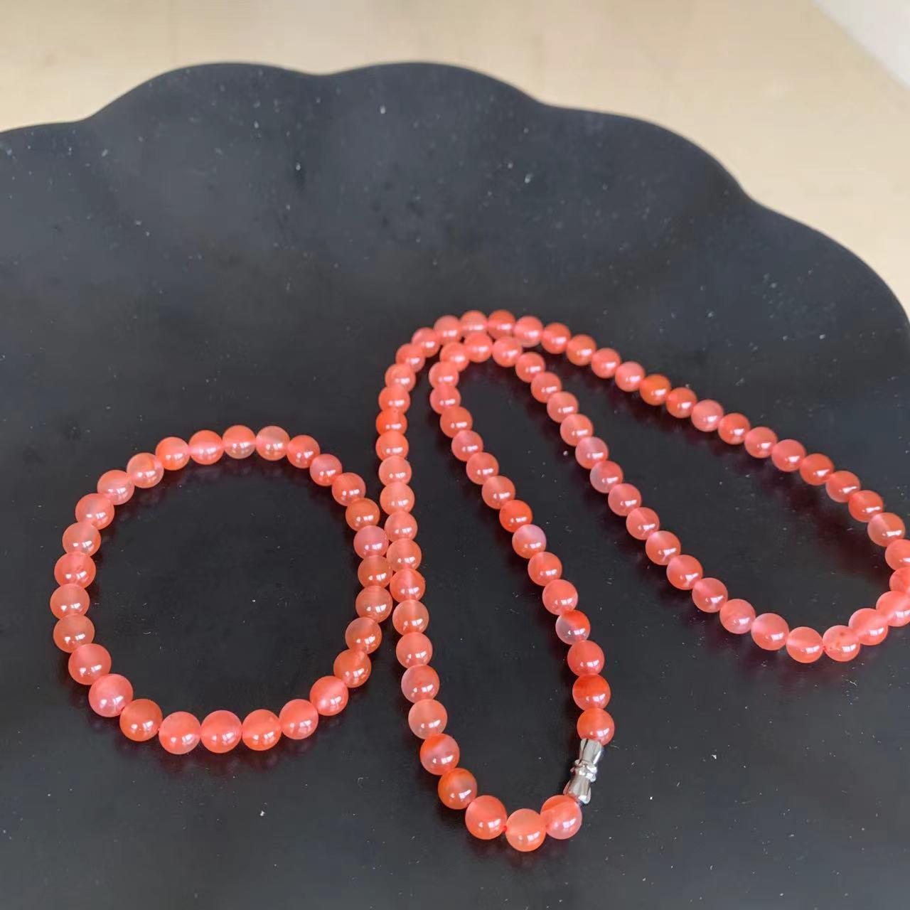 South Red Cherry 6.5mm Translucent Bead Necklace & Bracelet Set