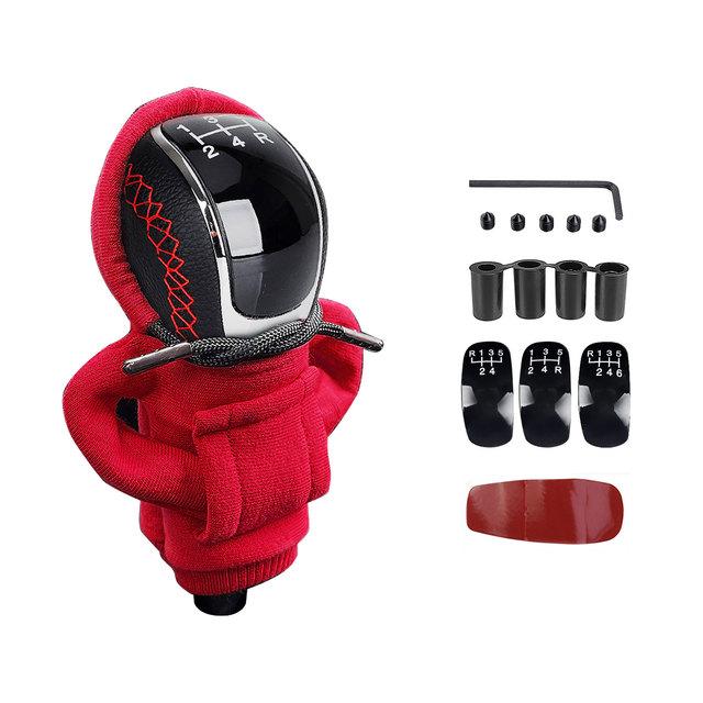 5/6 Speed Universal Replacement Manual Car Hoodie Gear Stick Shift Knob Modified Stick R PU Leather Gearshift Head Gear Knob Set