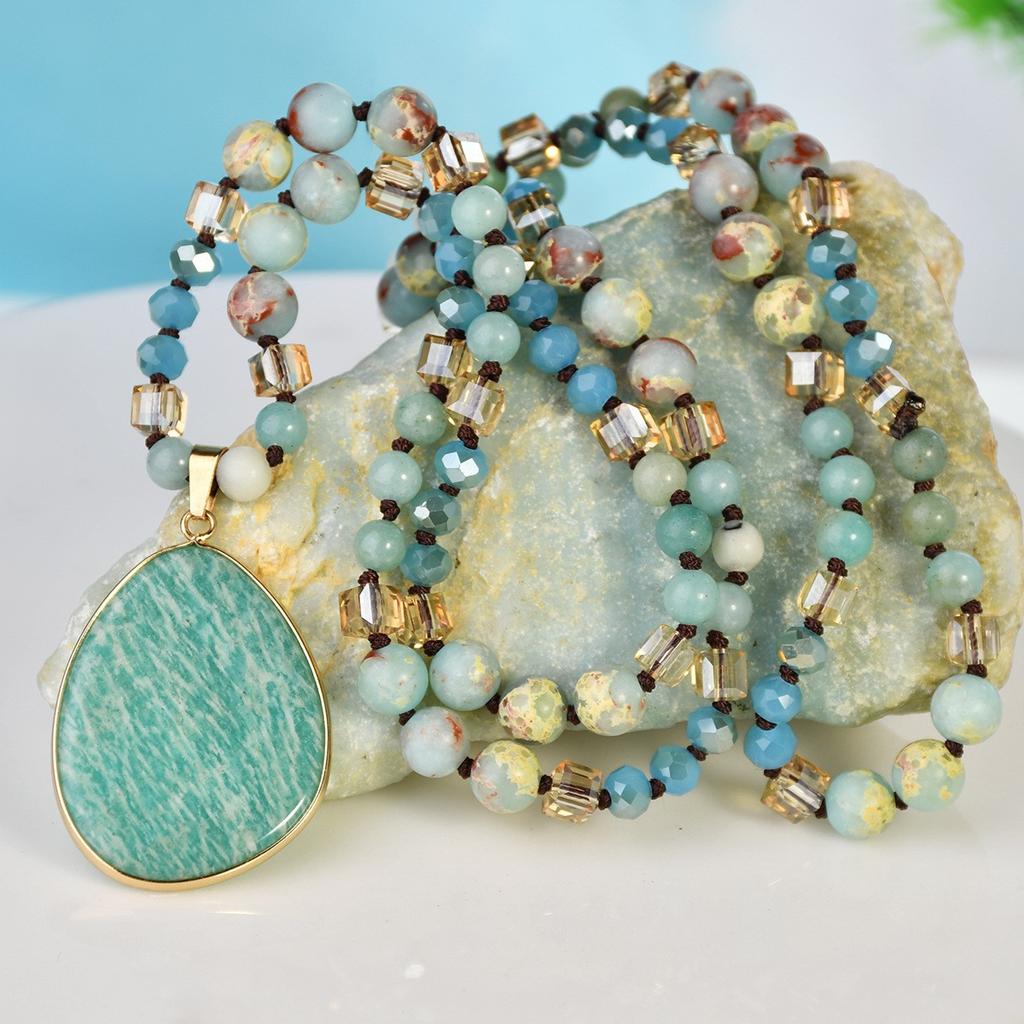 Hand Knotted Emperor Stone Pendant Long Necklace Light Luxury Stone High-end Sweater Chain