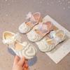 Girls Half Sandals Kids Princess Flat Shoes with Lace Ribbon 2025 Spring Summer Bow-knot Pearl Heart Shape Rhinestone Sweet Chic