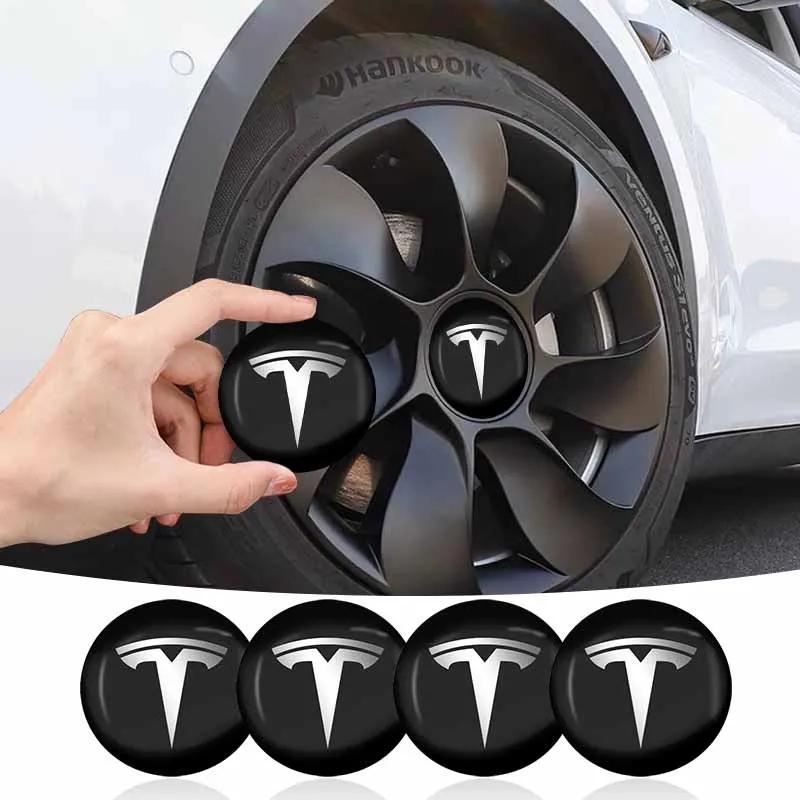 4 Stück 56mm Auto Radnabenkappe Abzeichen Emblem Aufkleber Radaufkleber Für Tesla Model 3 Y S X 2021 Roadster Cybertruck Juguete