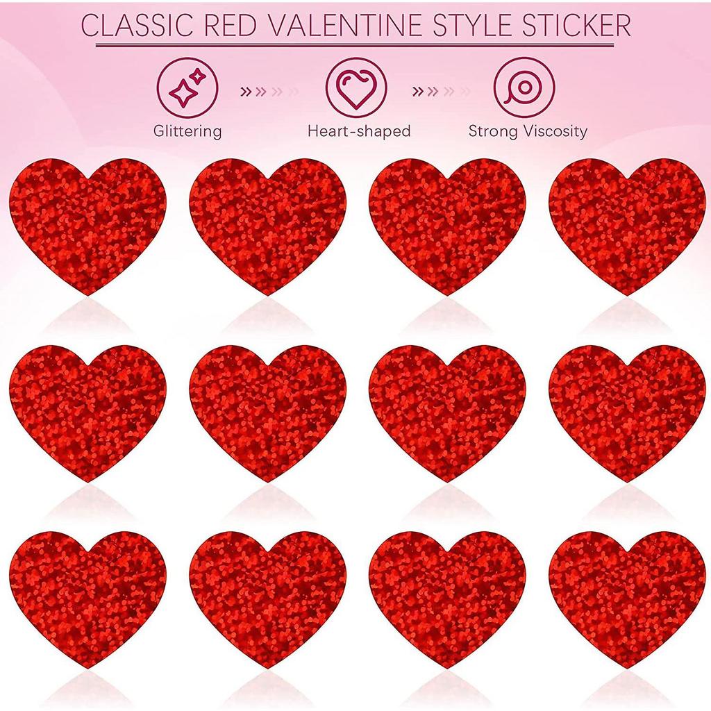 500 Pieces Valentine's Heart-Shaped Stickers Roll Glitter Heart Decorations Stickers Self-Adhesive Love Roll Stickers for Valentine, Anniversary, Wedd
