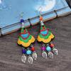 Retro hand-embroidered fabric earrings female long flower fringed versatile temperament performance earrings earrings