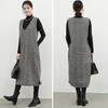 [SINGLE MANY] Women's Checkered Jumper Skirt with Vest, Long Length, Stylish, Flattering, Casual, All Seasons, Size L