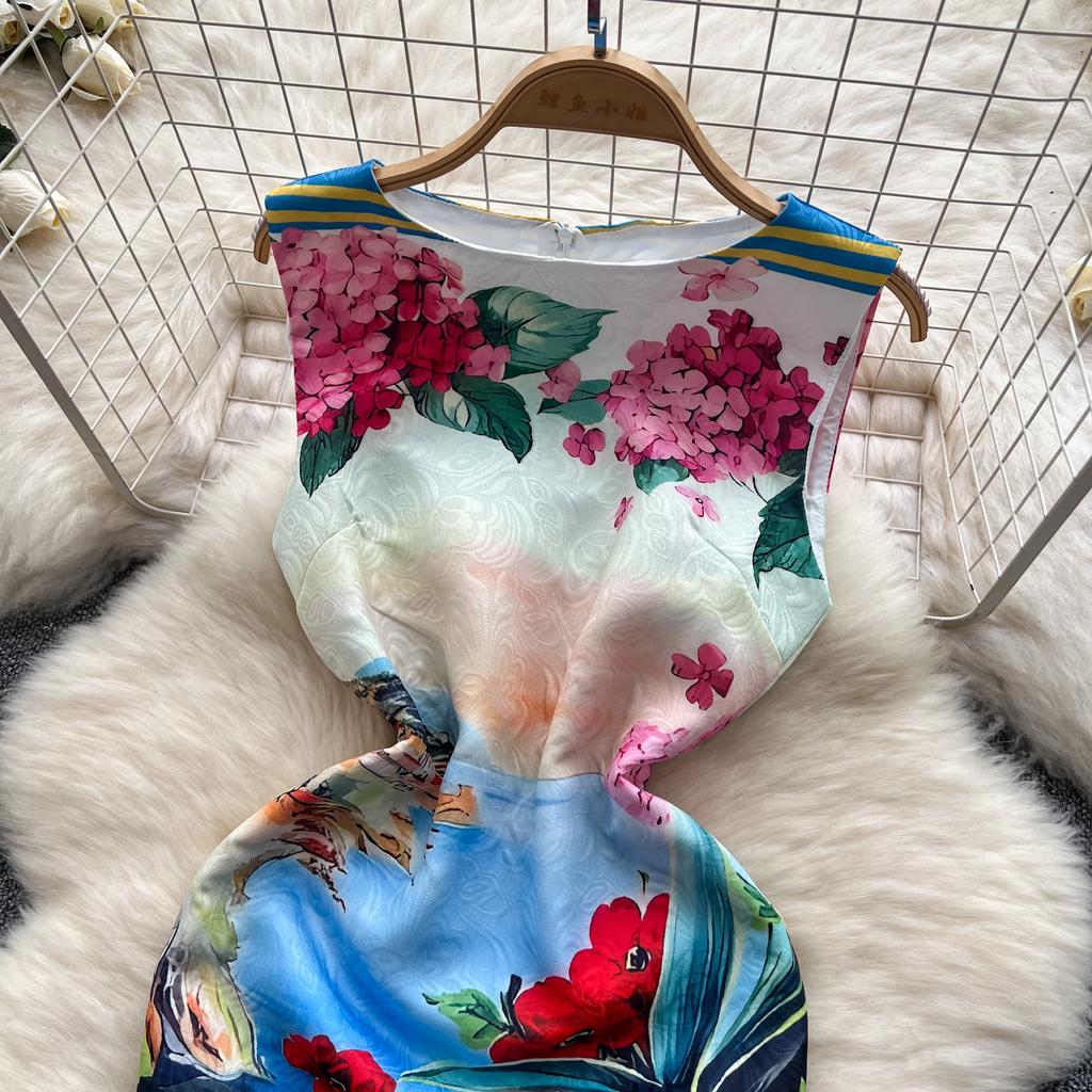 Summer Women Brand Designer Print Runway Dress Elegant Sleeveless Mini Short Tank Party Dresses