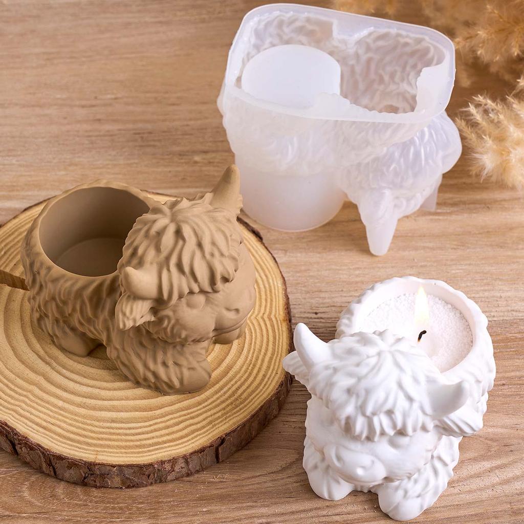 3D Yak Candle Jar Silicone Mold DIY Animal Candlestick Crafts Making Plaster Resin Flowerpot Storage Box Casting Molds Home Deco