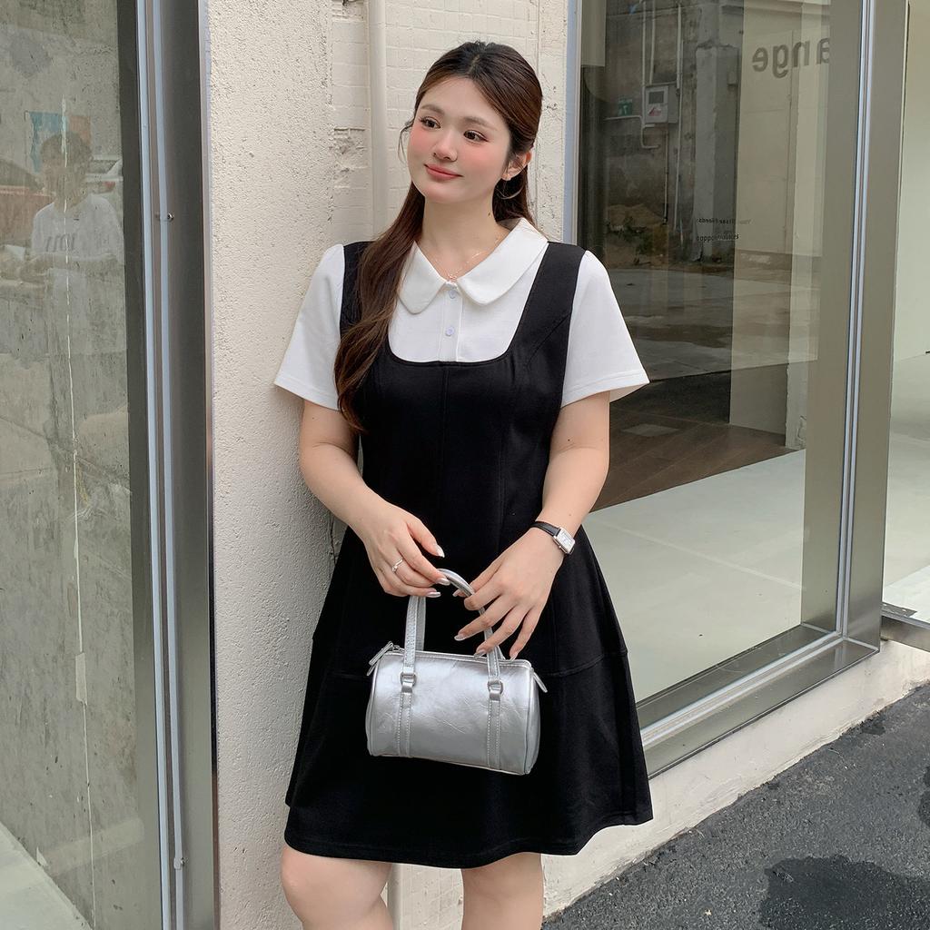 Large Size Women's College Style Doll Collar Dress 2026 Summer Vacation Two Sweet Waist Skirt 264887
