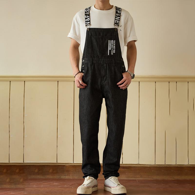Herr Denim Långkjol Overall – Ledig Lös Passform Hängselbyxa med Justerbara Hällor för Arbete eller Streetwear