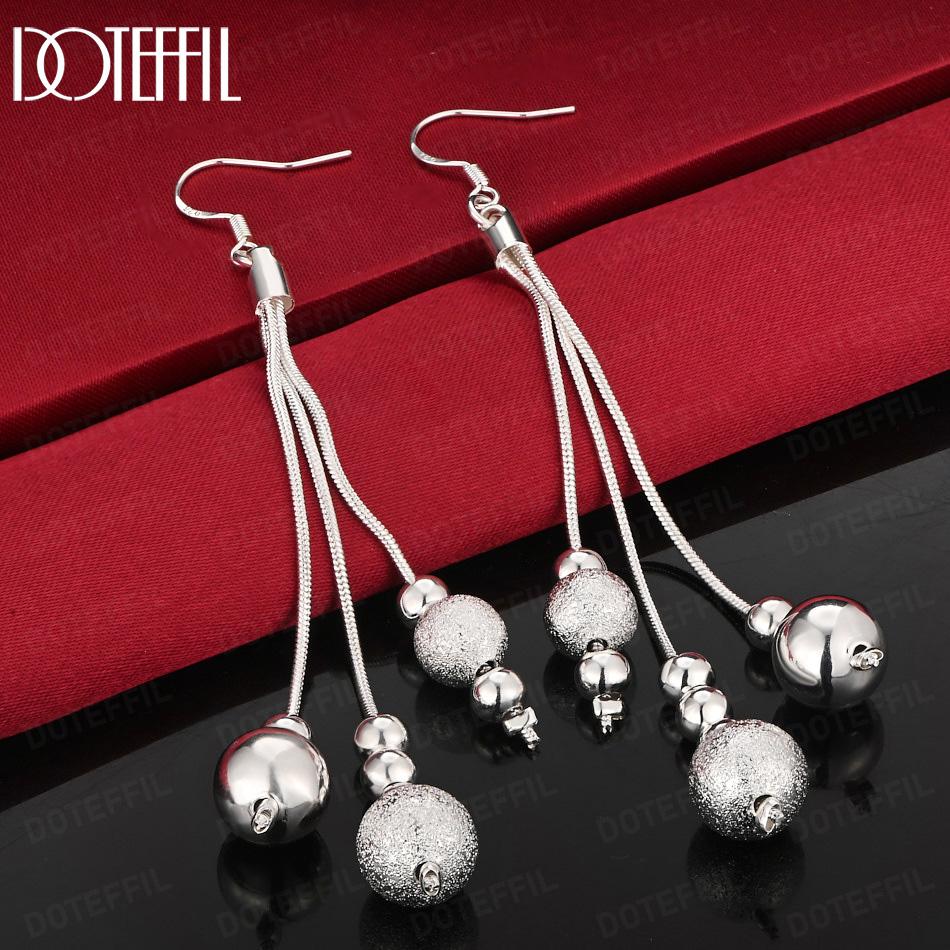 925 Sterling Silver Snake Chain Bead Pierced Earrings Fashion Jewelry