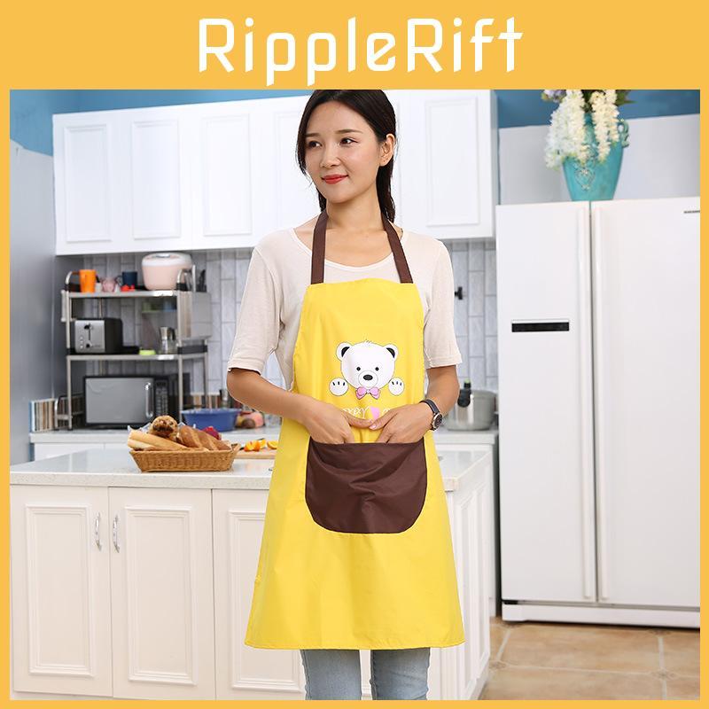 Breathable Cartoon Bear Print Sleeveless Neck Hang Kitchen Apron Stain Resistant