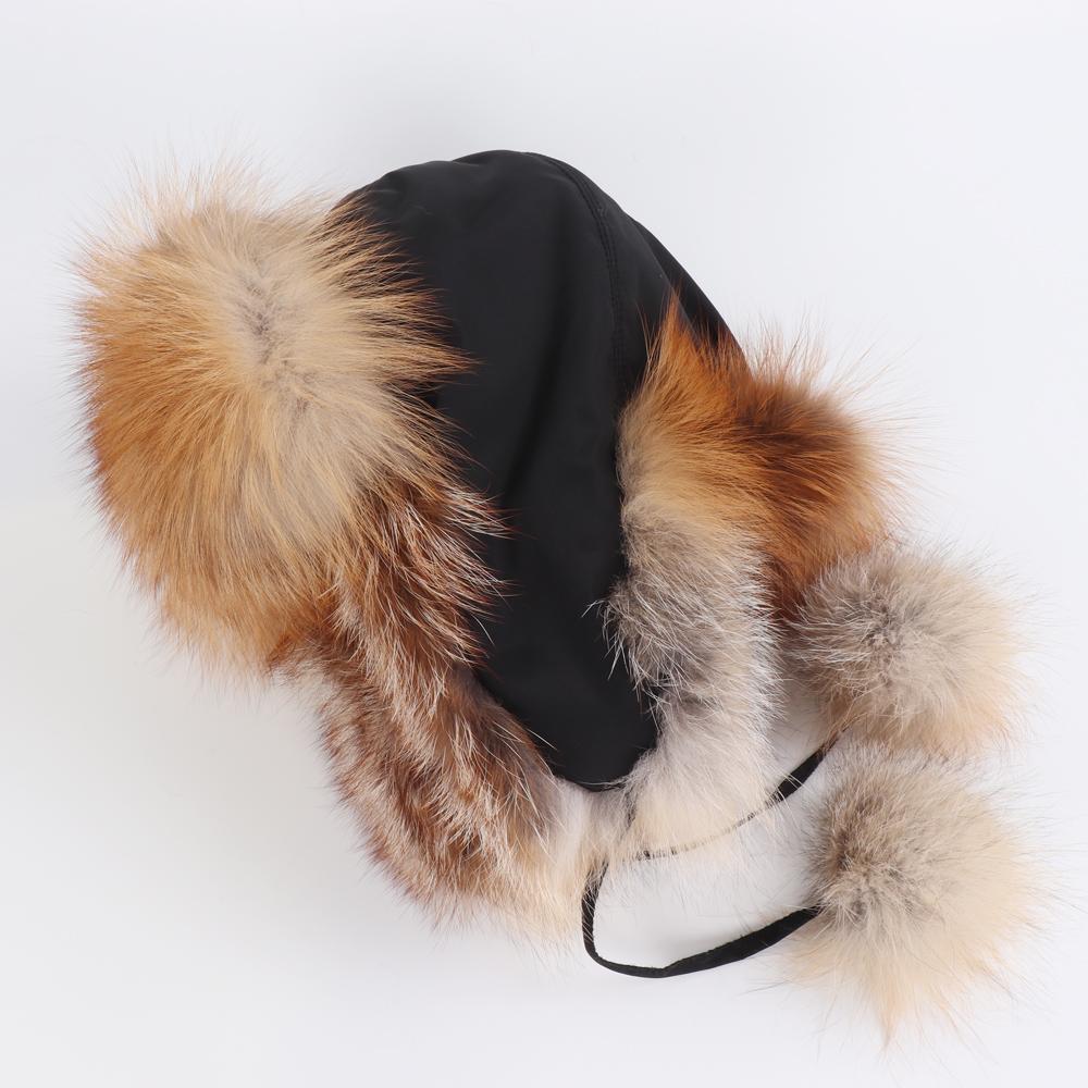 On Sale Real Fox Fur Women's Russian Ushanka Aviator Trapper Snow Skiing Hats Caps Earflap Winter Ladies Fox Fur Bomber Hat