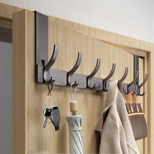 Reelyo Wide Door Hanger, Hook, for Hanging Bags, Clothes, Hats, Scarves, Towels, Ties, Aprons, Umbrellas, and Bags, Suitable for Entryway, Bathroom, T
