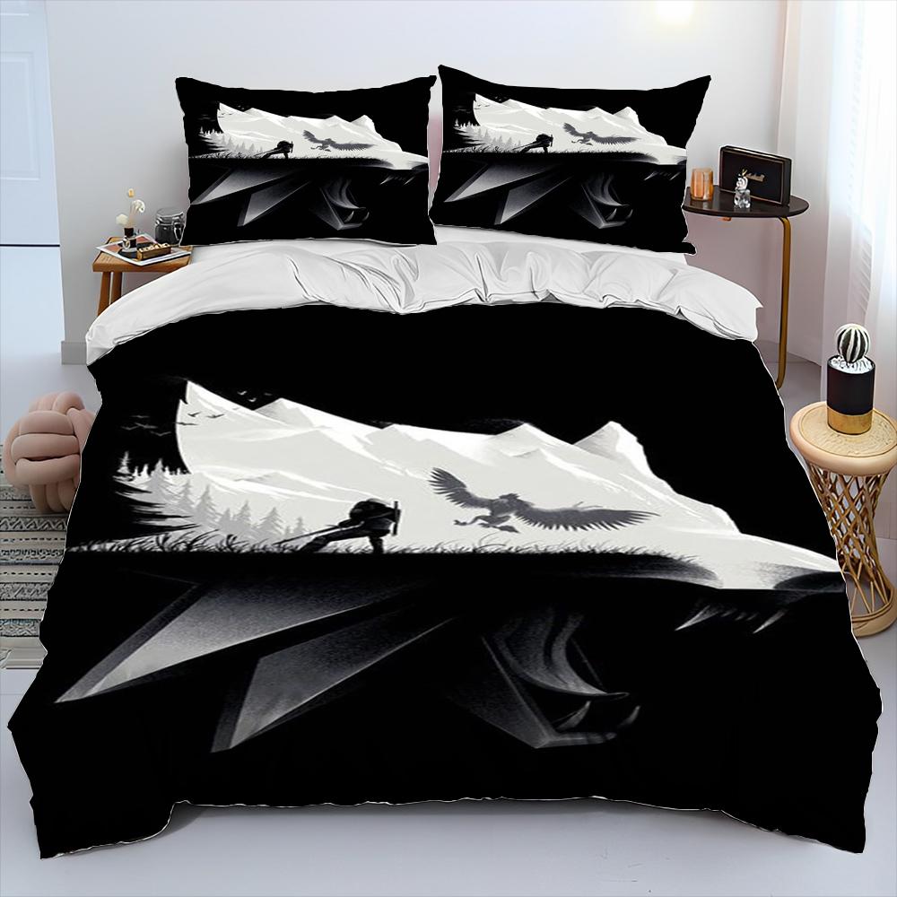 

3D The W-Witcher Game Gamer cartoon Comforter Bedding Set,Duvet Cover Bed Set Quilt Cover Pillowcase,king Queen Size Bedding Set 135X200cm