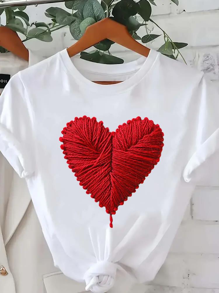 (Asian Size) trend flower love heart o-neck Lady Fashion Women Graphic Tee Short Sleeve T-shirts Casual Clothing Printed Female Top T Shirt