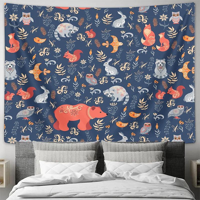 Whimsical Forest Tapestry Woodland Animals Deer Fox Bear Nature Home Decor Wall Hanging Room Aesthetic Bedroom Living Room Art