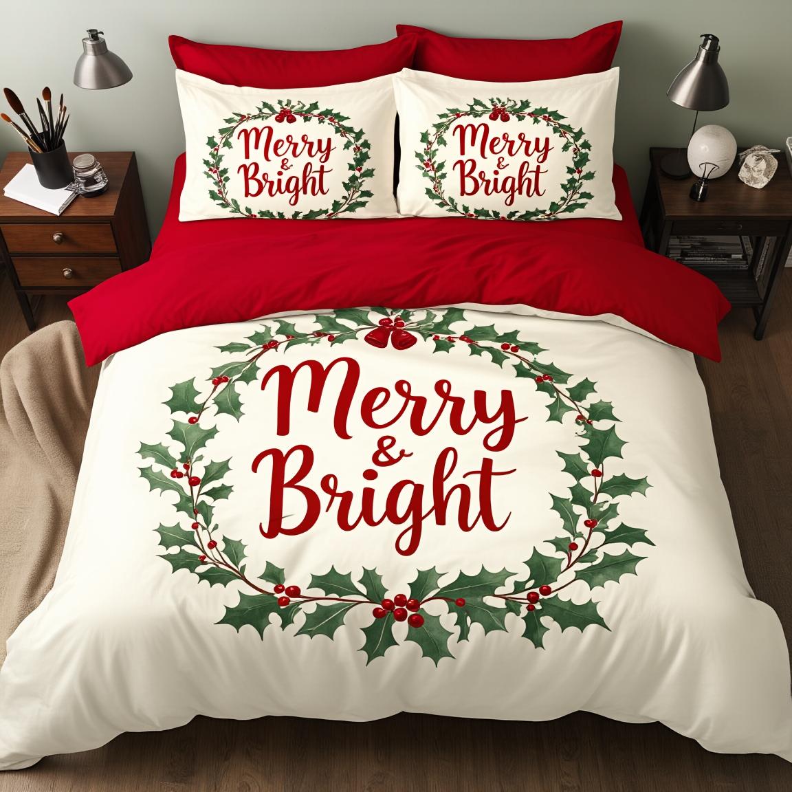 

3Pcs Hand Painted Christmas Card Bedding Set Polyester Whimsical Illustration Duvet Cover Queen Size Cozy Home Textile Artful EU Twin(135x200cm)