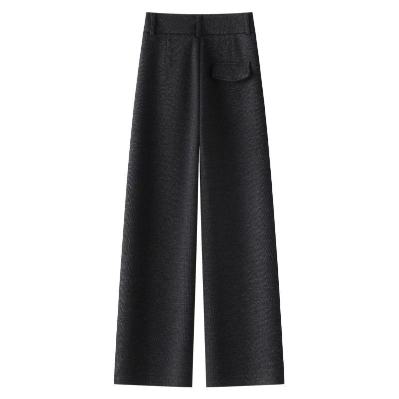 Apricot High-Waisted Slim-Fit Straight-Leg Wool Pants - Women's 2024 Autumn/Winter Casual Style.
