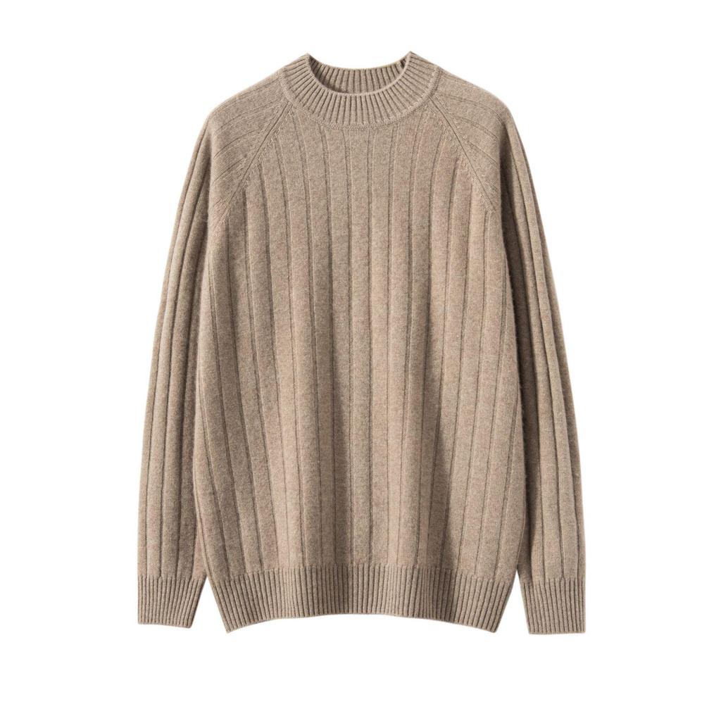 Men's Slim Fit Autumn Cable Knit Pullover Sweater - Korean Style Semi-High Neck Cashmere Shirt