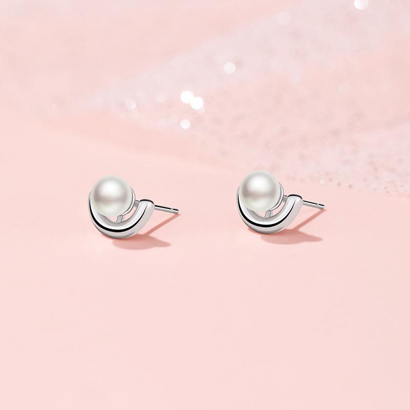 French Semicircular Geometric Imitation Pearl Stud Earrings Women's Simple Niche Ins Temperament Earrings