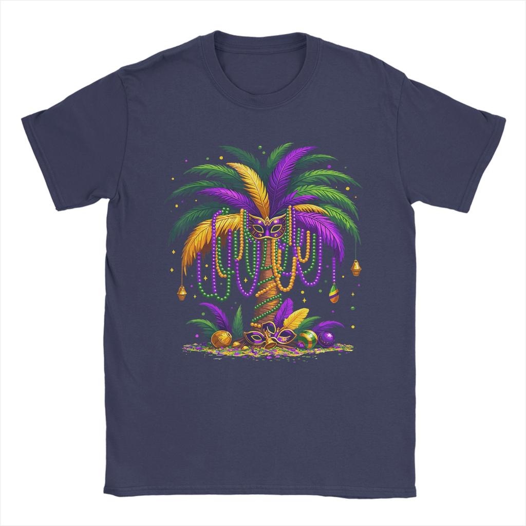 Mardi Gras Palm Tree TShirts Unisex Novelty Pure Cotton Tees Crew Neck Short Sleeve T Shirts Gift Idea Tops