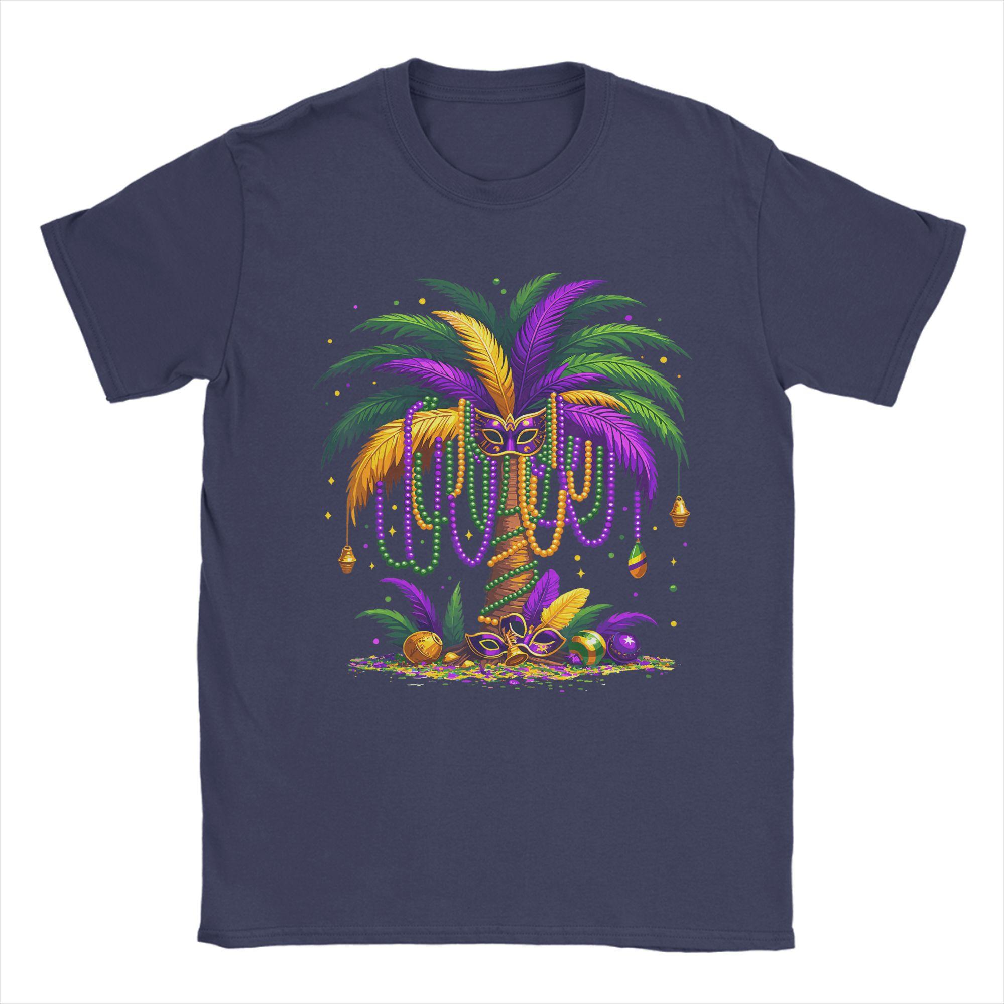 

Mardi Gras Palm Tree TShirts Unisex Novelty Pure Cotton Tees Crew Neck Short Sleeve T Shirts Gift Idea Tops 4XL