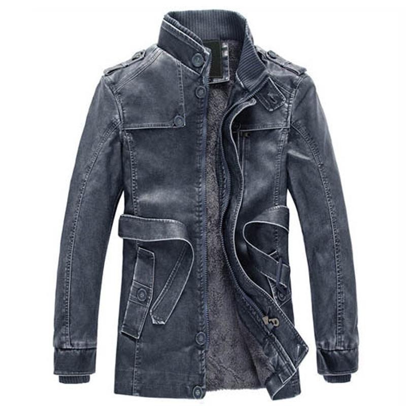 Original Order Medium and Long PU Leather Jacket, Personalized Washed Men's Locomotive Leather Jacket