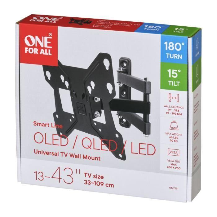 ONE FOR ALL WM2241 Support mural inclinable (15°) et orientable (180°) pour TV de 13 à 43" (33 à 109cm) - Poids max : 30kg