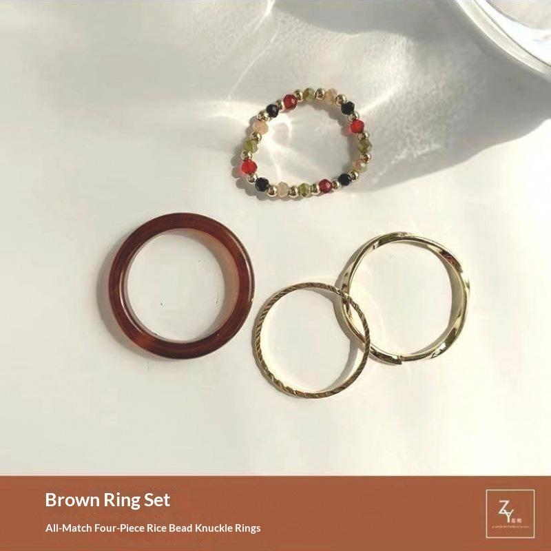 4 Pcs Chic Resin Geometric Irregular Lines Beads Rings For Women Bead Ring Set Party Jewelry Christmas Gifts