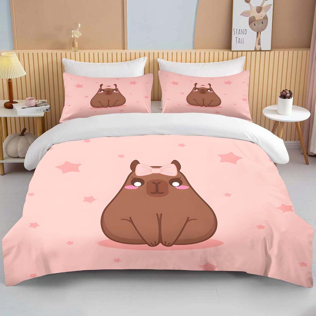 Funny Capybara Printed Bedding Set 1 Quilt Cover 2 Pillowcases Surprise Bedding For Boys And Girls Multiple Sizes Fast Shipping
