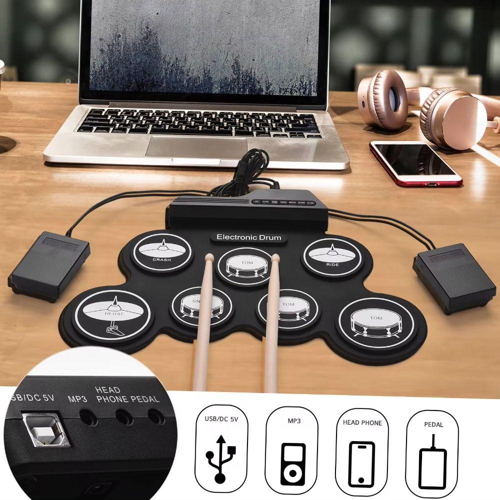 1 Box with Sound Effect Pattern Electronic Drum Set USB Folding Music Drums for Beginner Practice