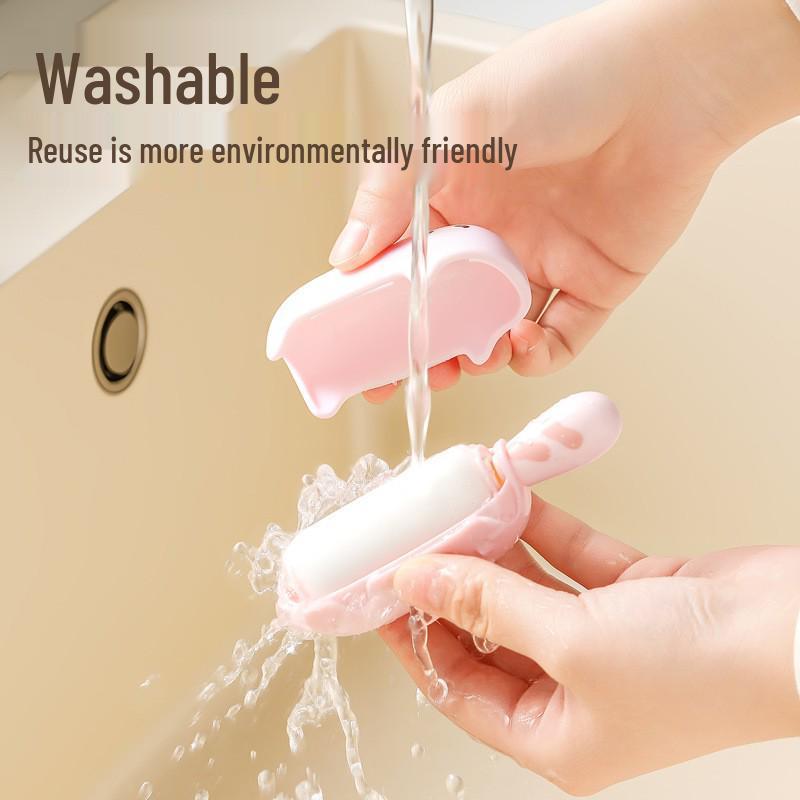 Portable 2-in-1 Washable Lint Roller & Scraper for Travel - Sleepy Bear Edition