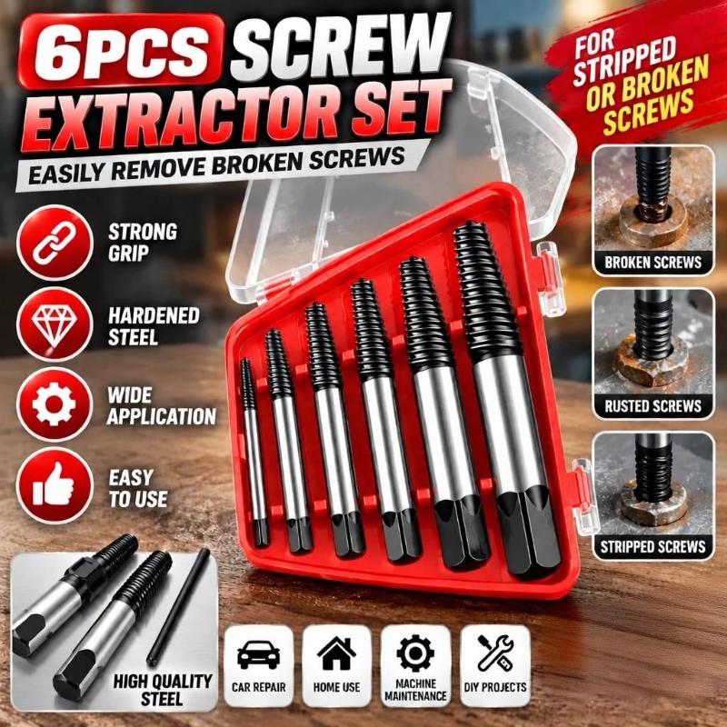 6Pcs Screw Extractor Broken Bolt Damaged Screw Extractor Remover Set Easy Out Drill Bits Tools Kit
