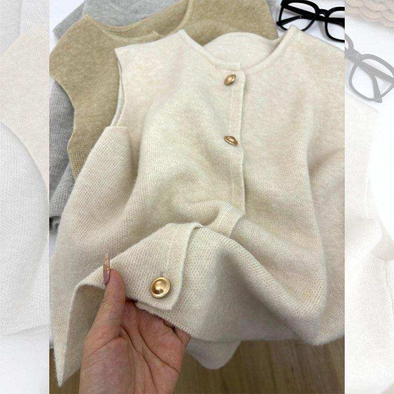 Korean Style Retro Knit Vest Cardigan - Soft, Fluffy, Loose Fit, Round Neck Perfect for Autumn and Winter
