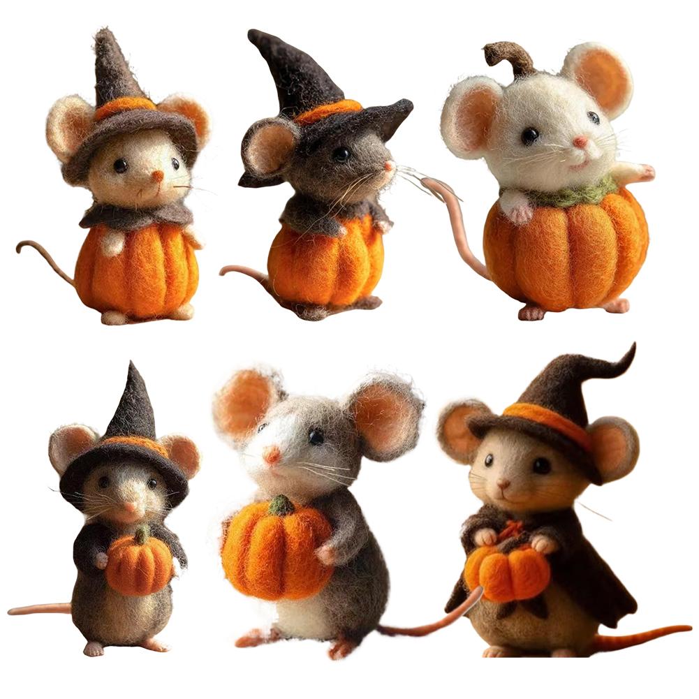 2025 Nová kreslená vlněná plstěná myš do kapsy Ručně vyráběný Halloween Roztomilý duch Dýně Myš Plstěná ozdoba DIY Hotový produkt