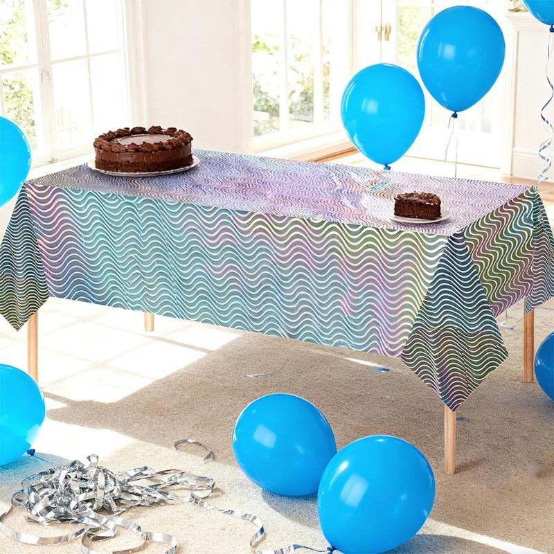 PET Tablecloth Waves Pattern Colorful Disposable Table Cover Party Decors For Outdoor Indoor Use And Family Gatherings