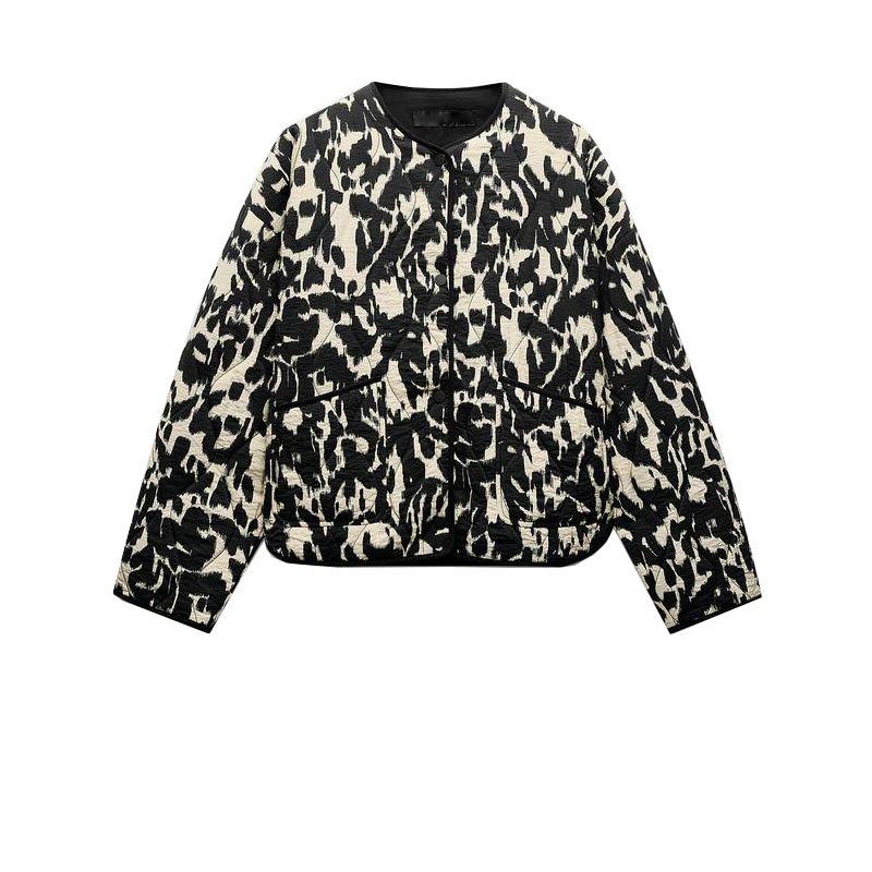 

Fall and Winter New Arrival Loose Hidden Hook Contrast Color Binding Animal Pattern Print Cotton Jacket Outwear Female 8110506 Black L