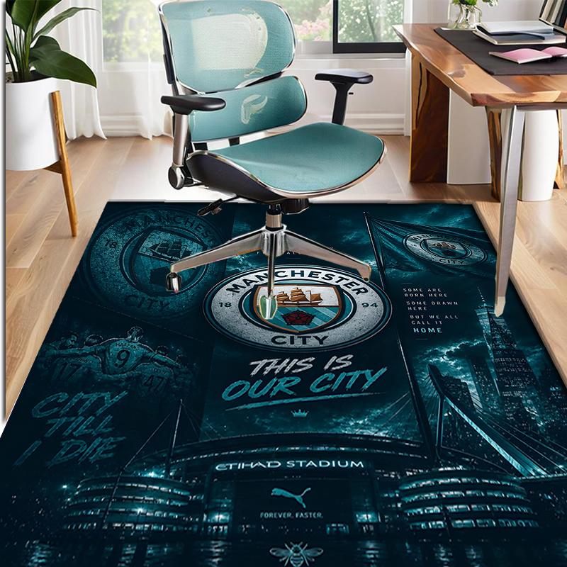 Manchester City FC Pattern Rug, Indoor/Outdoor Mat, for Picnic, Gameroom, Bedroom, Office, Living Room, Home Decor Carpet, Birthday Gift