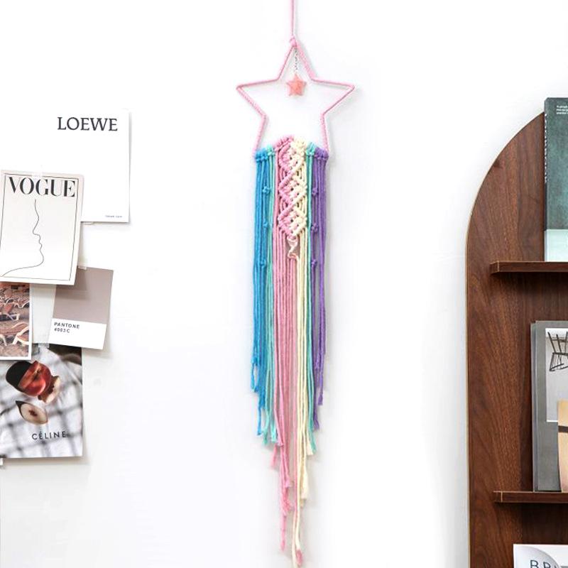 

Цветной тканый гобелен, ловец снов, подвеска ручной работы, украшение на стену для дома, украшение со звездами и луной, подвесная ткань B (20*90cm)