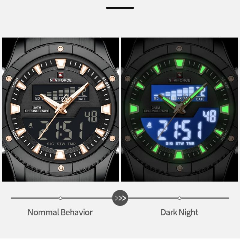 Herrenuhren Doppelanzeige Zeit Multifunktions-Countdown Sport-Alarmmodus Kreative Edelstahluhr Wasserdichte Uhr