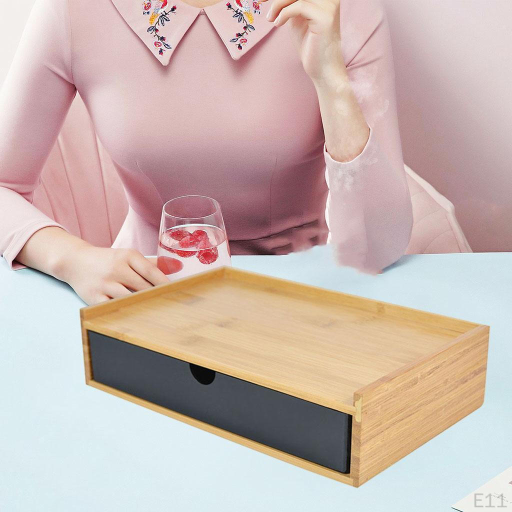 Bamboo Desktop Storage Drawer Organization Scissors Box for Hotel Guest Room Study Pencils