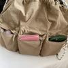 Large Capacity Drawstring Bag Women's Tote Bag Solid Color Shoulder Bag