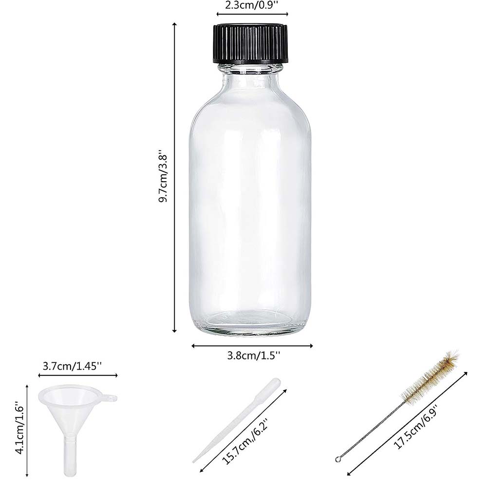 30/60ml Small Glass Bottles with Airtight Lids Clear Sample Boston Bottle/Vials/Containers for Juice Ginger Shots Potion Oils