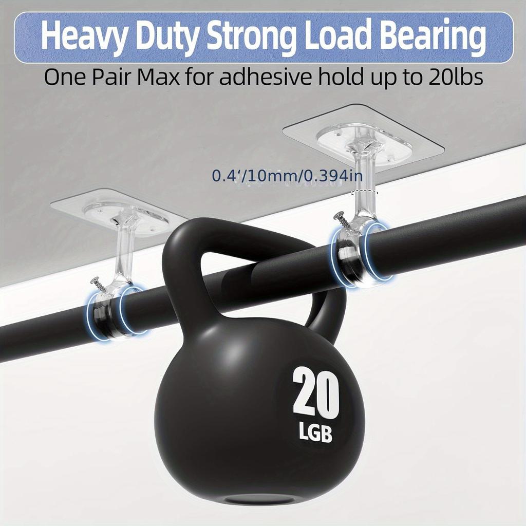 2 Stück Decken-Vorhangstangenhalter mit starkem Kleber - Bohrfreie Installation, Höhenverstellbar, 1,2 Zoll Durchmesser Stangenhalter