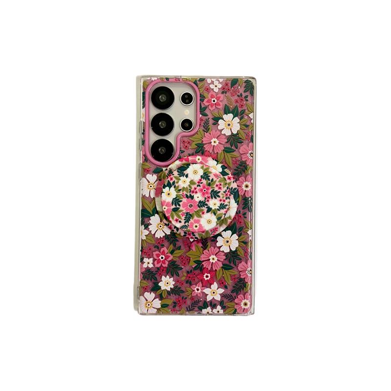 Koreanische minimalistische Glitzerblumen-Magnet-Handyhülle für Samsung S25 Ultra/S24 Plus