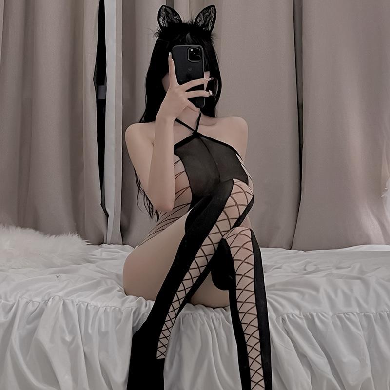 Shi Meisha: Sexy Crossover Suspender Breast Underwear Transparent One-Piece Silk Suit Silk