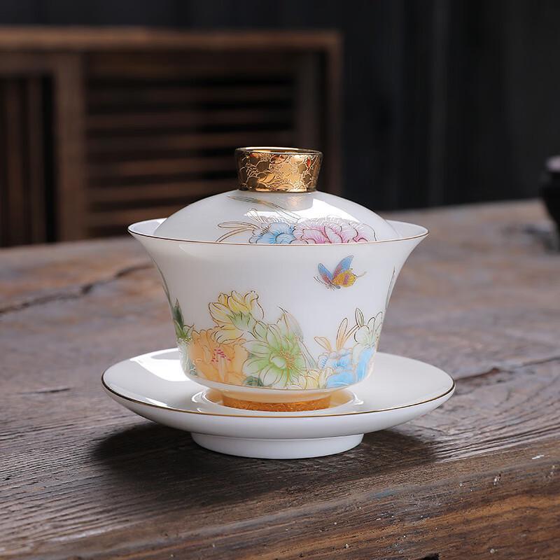 

Chaxun Large Ceramic Enamel Gaiwan Tea Set - Butterfly Love Flower Pattern