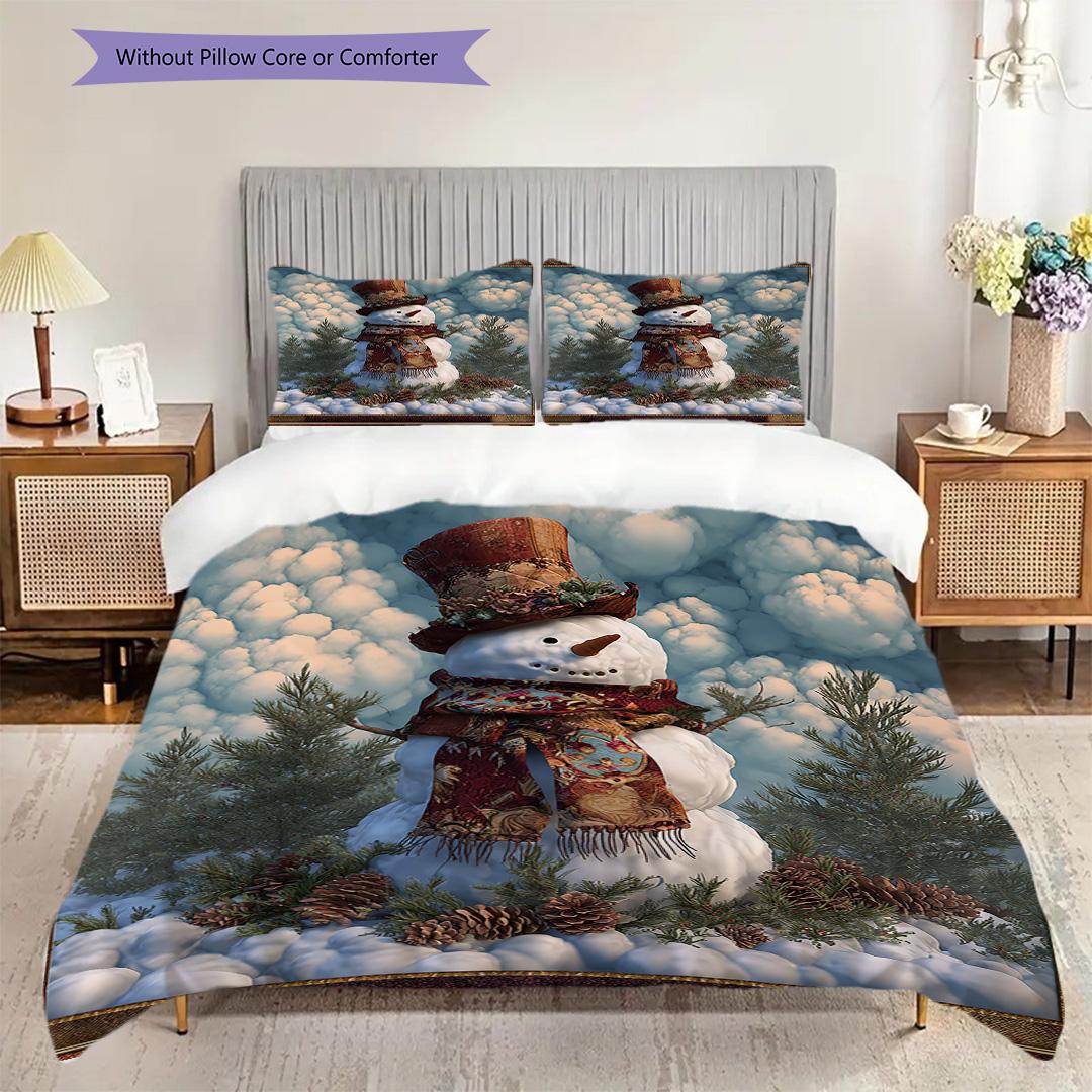 

snowman Pattern Bedding Quilt Set Quilt Cover Pillowcase Home Decoration Birthday Gift (1 * duvet cover + 2 * pillowcase, without core) 135x200cm