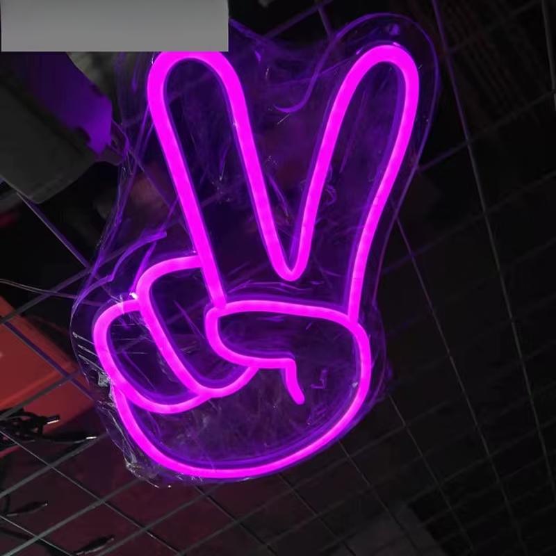 

Peace Neon Sign LED Nightlight Neon Decor Signs USB Powered V Gesture Hand Neon Light Home for Shop Store Wall Table Decor 30x19cm USB зелений
